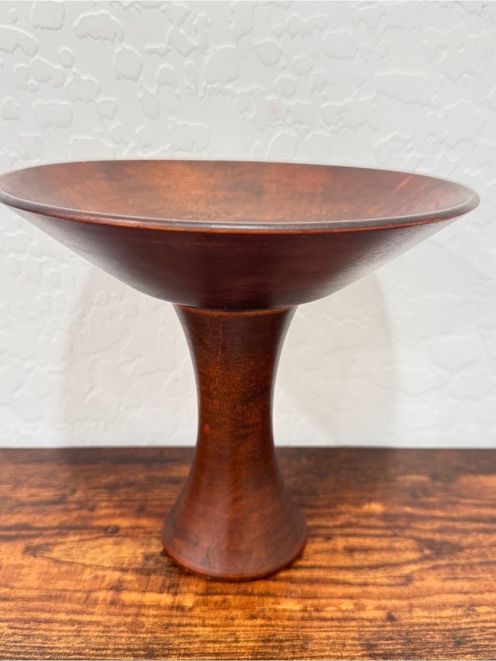 Vintage Caffco Wooden Pedestal Compote Bowl Rich Brown Mid Century Modern 7”